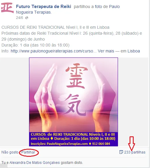Partilha do post do curso de Reiki no seu mural Partilha do post do curso de Reiki no seu mural